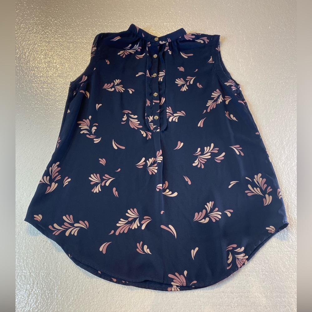Ann Taylor Factory Navy Blue Patterned Blouse
